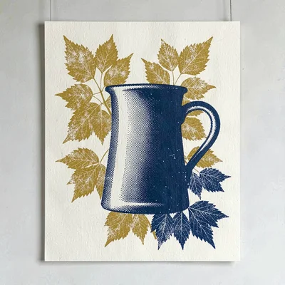 Bold screenprint poster motif of a halftone stein silhouette over halftone linde