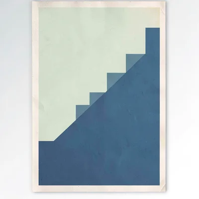 Vertical riso poster of a tall ramp wall in flat colour