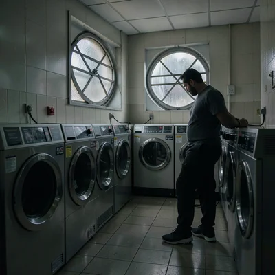 The last person in the laundromat at closing time