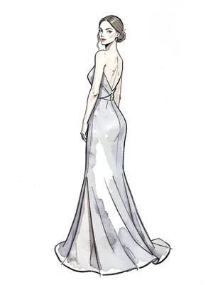 Model looking over shoulder gown