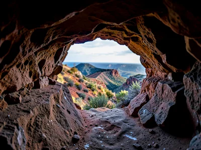 Cave entrance to distant landscape beyond