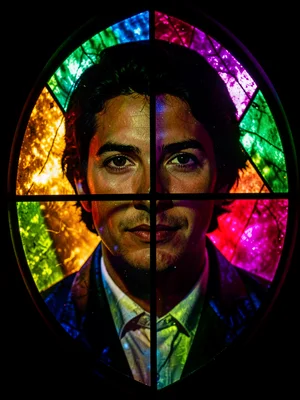 Portrait through colored glass