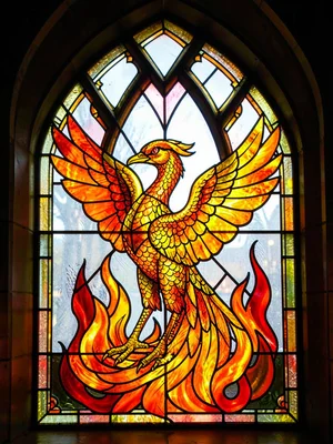 Phoenix rising stained glass