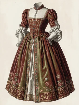 Renaissance slashed sleeves partlet
