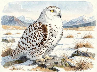 Snowy owl ornithological plate