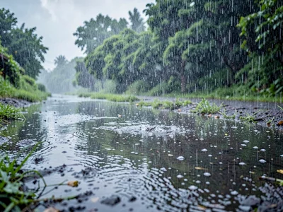 Rain creating texture in puddle