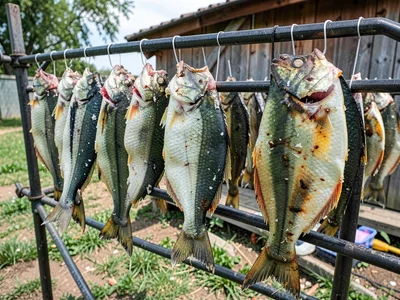 Fish drying on racks