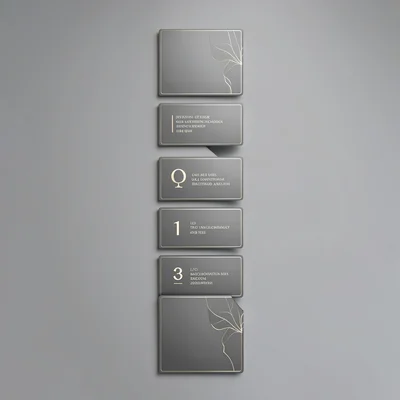 Vertical layout of stacked metric-card silhouettes climbing the frame