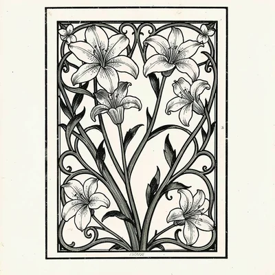 Lilies and vines as border design