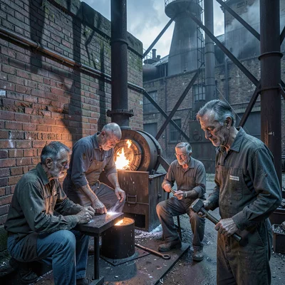 Through Sheffield steel vision, forged metal consciousness, Factory workers on b