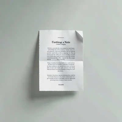 Vertical example-output mockup of a styled tasting-note pamphlet floating like a