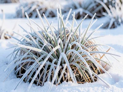 Complete frost coverage on sedge clump