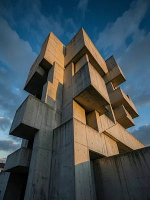 The Wotruba Church in Vienna, the pile of asymmetric concrete blocks against sky