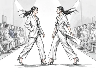 Two models passing catwalk