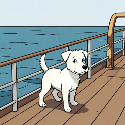 Alert dog on ship deck