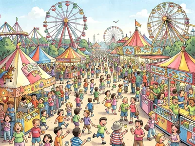 Crowded amusement park rides