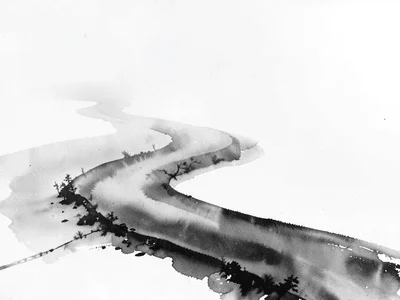 Path curving into mist becoming void