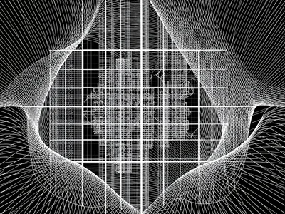 A flow field city grid where straight orthogonal lines in the center give way to