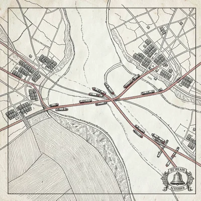 A regional river-ferry network map with ferry routes crossing a wide river, port