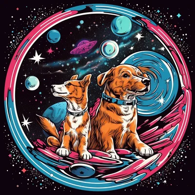 Swirling galaxy rocket 50s retro design passing rogue
