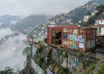 Impossible hill perspectives of Valparaíso, Chile, rusty shipping container conv