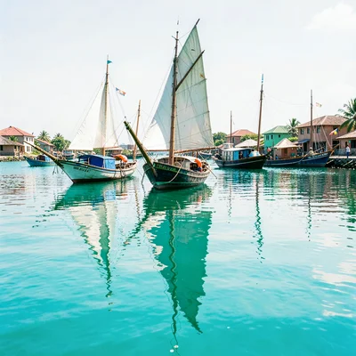 Brilliant Indian Ocean noon light in Dar es Salaam, Fishing boats at anchor, per