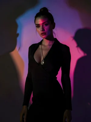 Fashion model in colored shadows