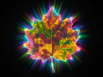A dried autumn leaf, its veins traced in corona discharge as the living structur