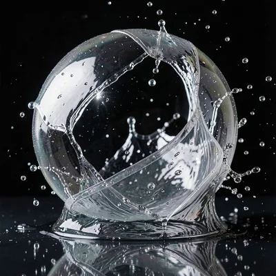 Water balloon at exact instant of burst with membrane still visible but water es