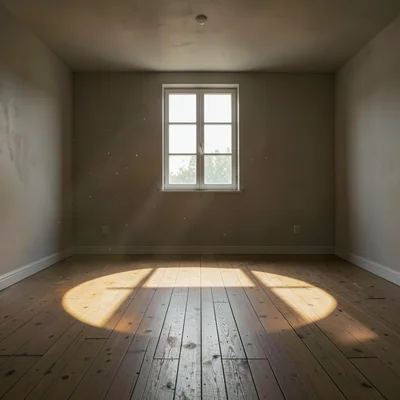 High Window Light Pool on Wooden Floor