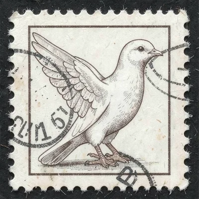 Postage stamp illustration, International peace dove , tiny perfect composition,