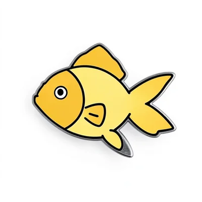 Enamel pin illustration, Goldfish in simple form , bold simple design, limited c