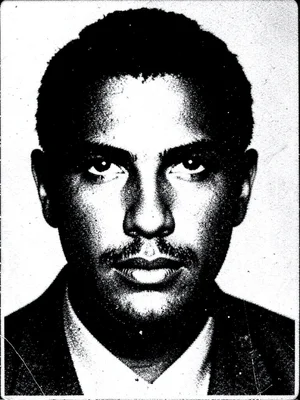 Human face photocopied to pure black and white, all midtones lost, dramatic thre