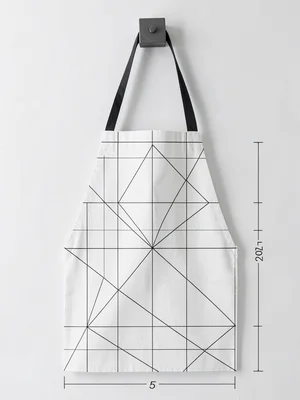 Workshop apron hanging on square peg, fold lines forming triangle and rectangle 