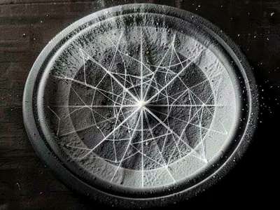 Glass dust on speaker showing delicate web-like pattern