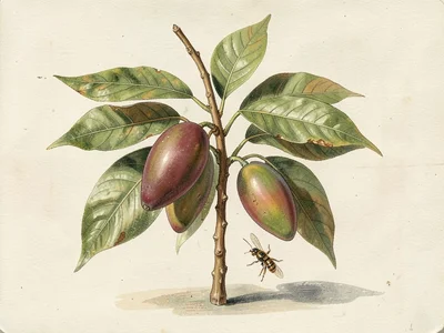 Mango Branch with Parasitic Wasp