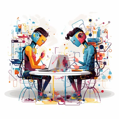 AI Creative Collaboration Subject Two stylized human-