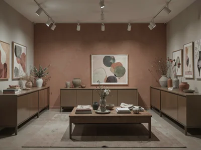 Interior design showroom in terracotta tones