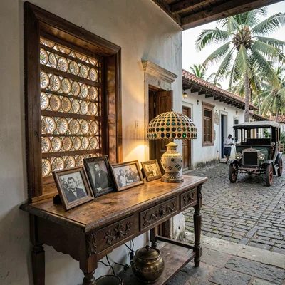 Vigan colonial heritage, Spanish-Filipino fusion, vintage photographs on console
