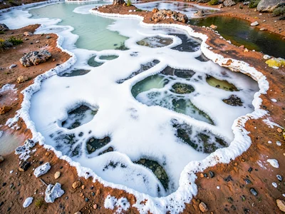 Silica deposits creating white abstract patterns