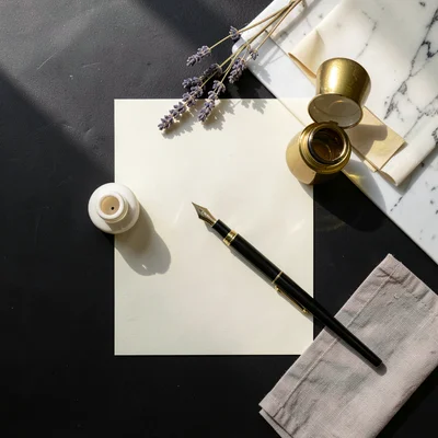 Ceramic Inkwell and Nib Pen Close Study