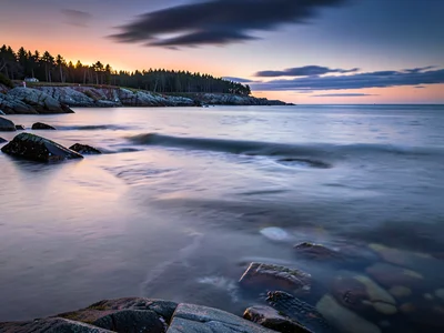 Evening light on silky water surface