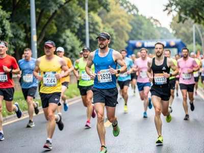 Runners in marathon blur