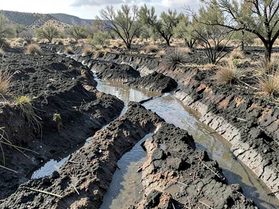 Ash layer with rain channels cutting through