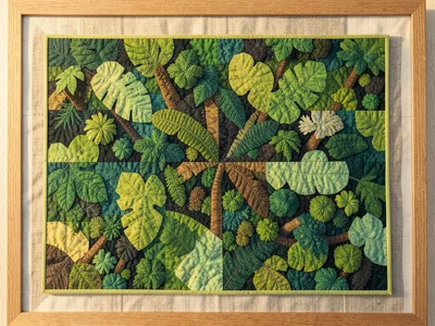 The Amazon rainforest canopy as a dense patchwork of fifty shades of green fabri