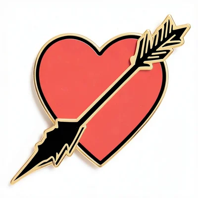 Enamel pin illustration, Heart with arrow through it , bold simple design, limit