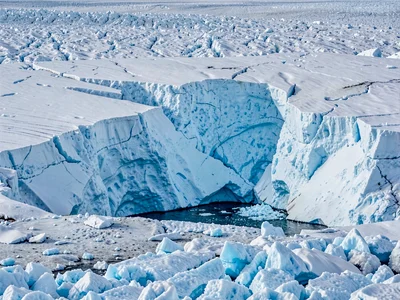 Calving scar showing fresh blue interior