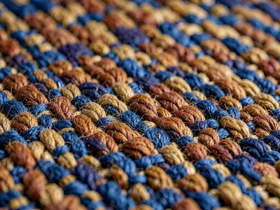 Tapestry of cotton in walnut-brown packs weft over hemp warp creating ribbed ear
