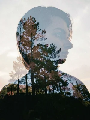 Portrait with forest overlay