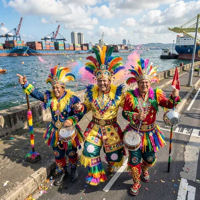 Carnival saturation explosion in Port of Spain, Trinidad, Port of Spain skyline 